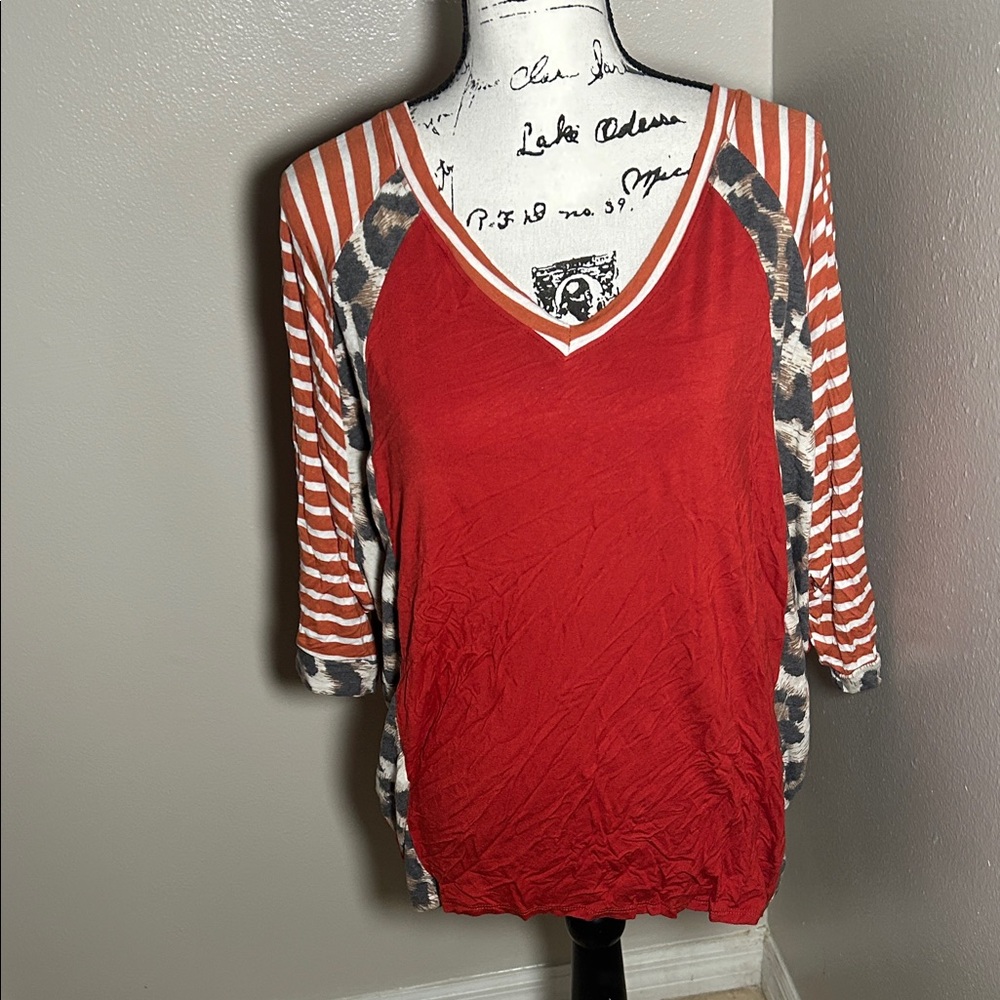 Celeste Red and Orange Striped Blouse